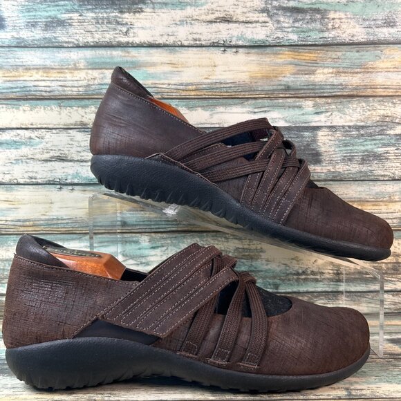 Naot Mary Jane Shoe Womens Kawaka Size 8 Brown Leather Adjustable Stretch Casual - Picture 1 of 11
